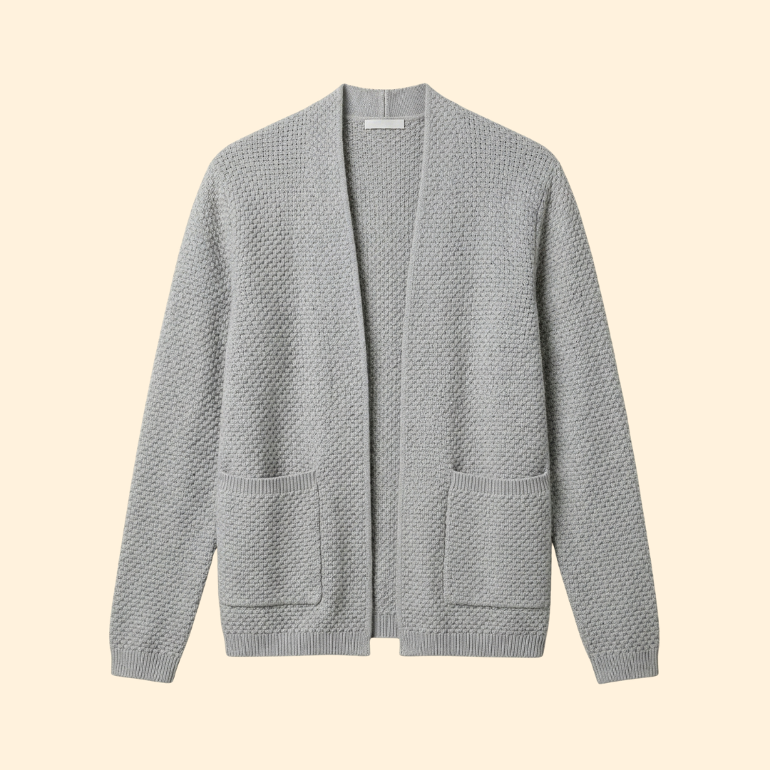 Men's Knitted Cardigan with Open Front and Ribbed Hem