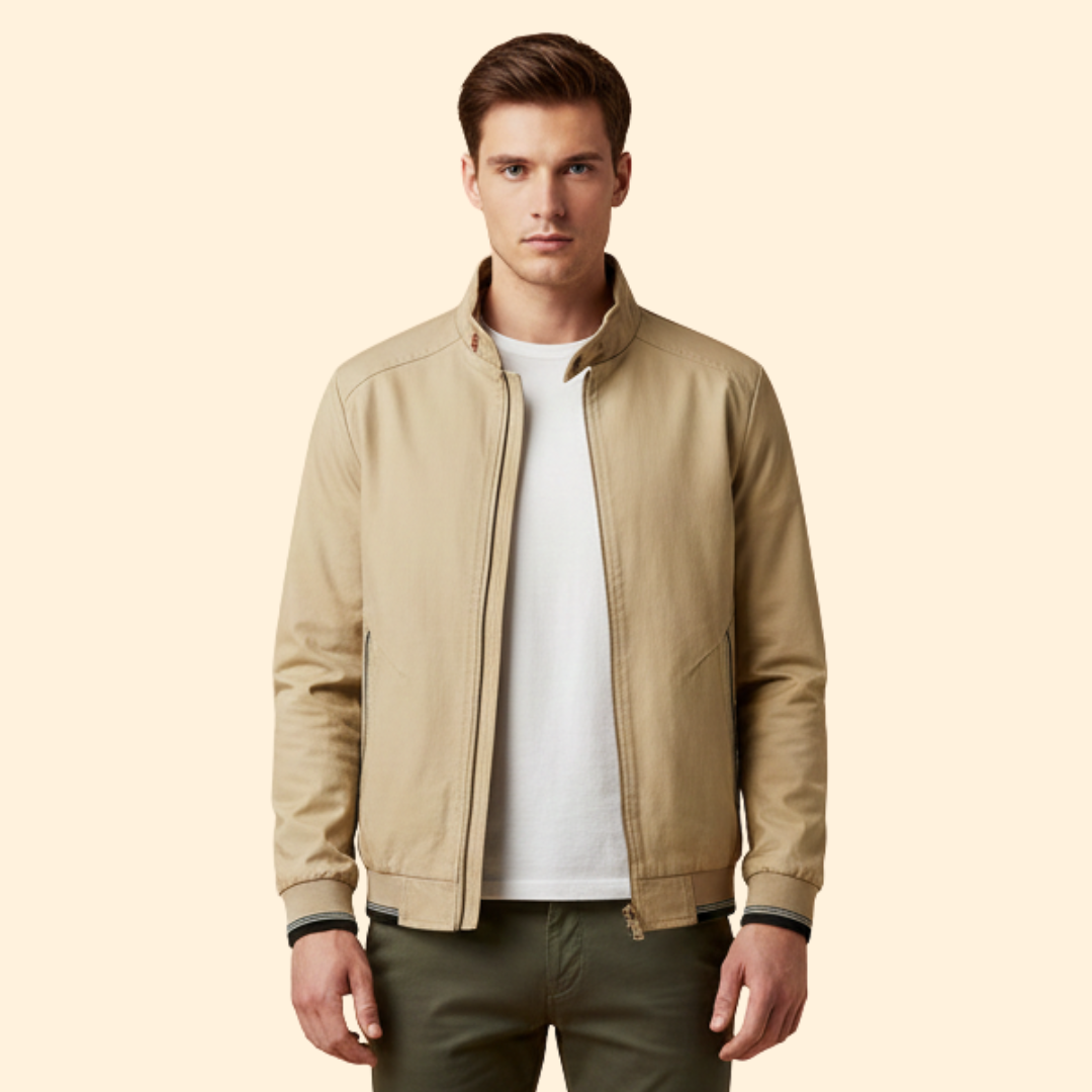Men’s Cotton Bomber Jacket with Stand-Up Collar