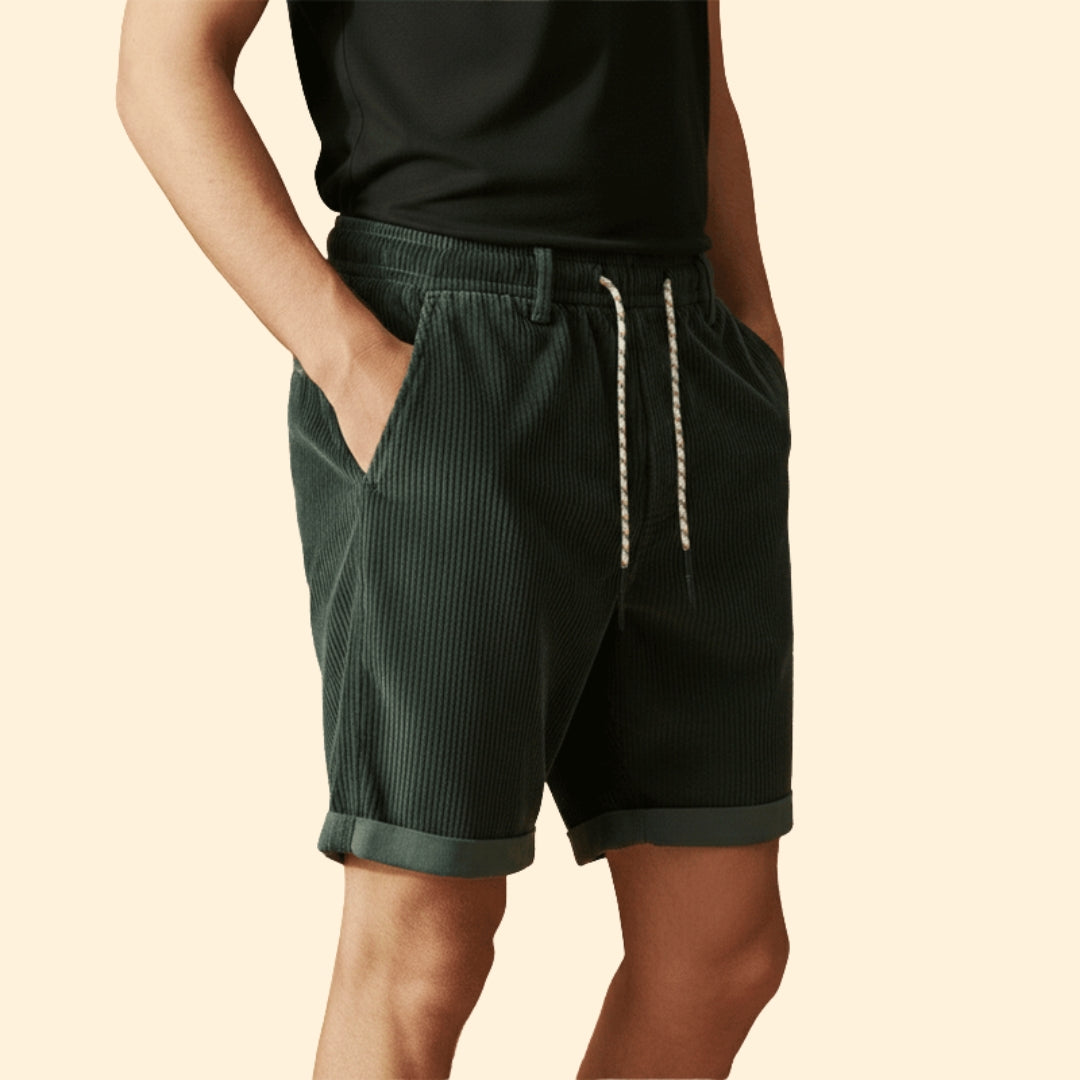 Men's Summer Corduroy Shorts with Drawstring Waistband