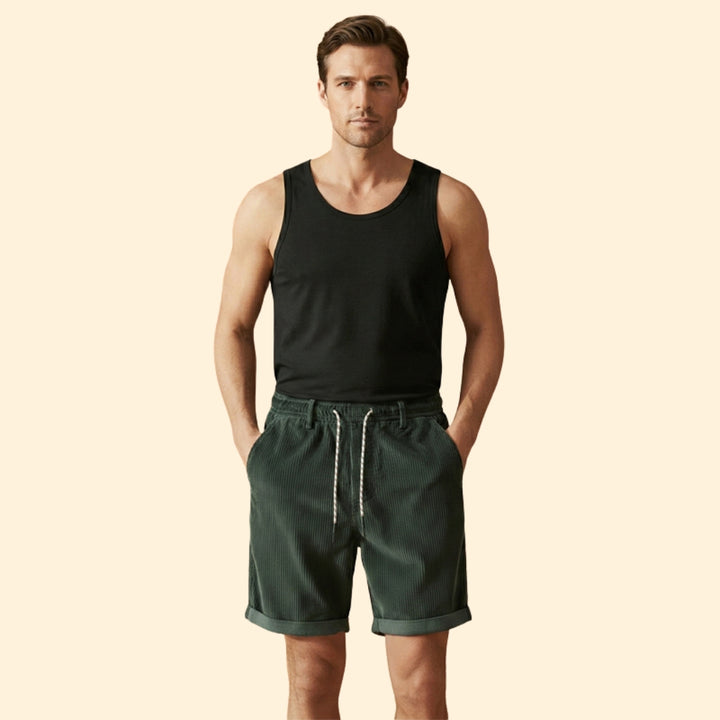 Men's Summer Corduroy Shorts with Drawstring Waistband