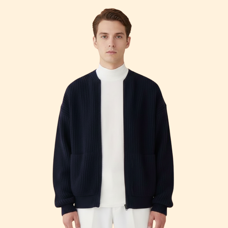 Men’s Ribbed Bomber Jacket with Zip