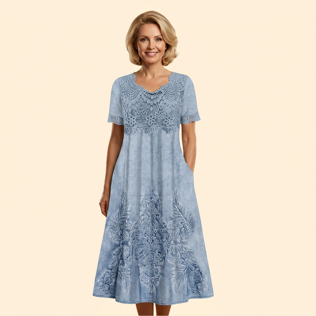 Women's Lace Midi Dress V-Neck