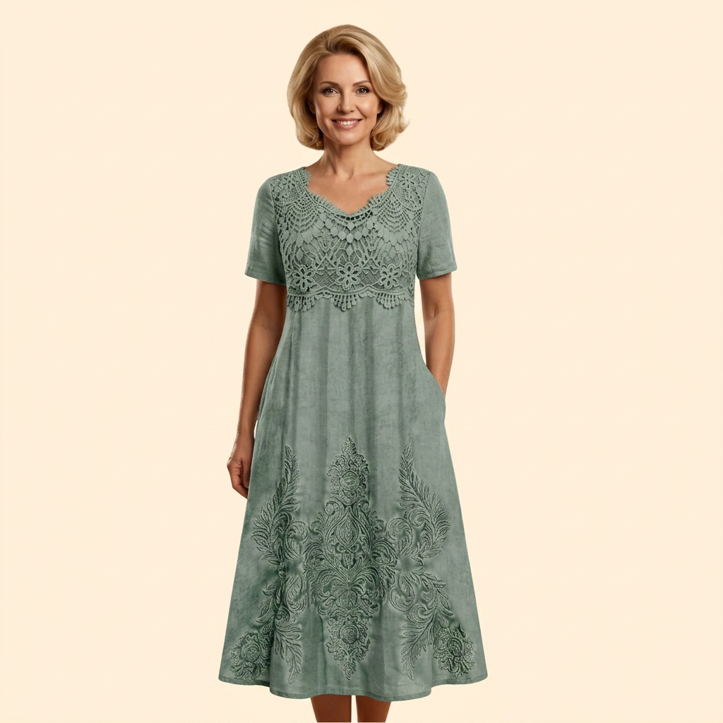 Women's Lace Midi Dress V-Neck