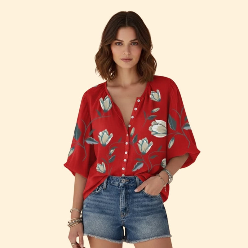 Women’s Blouse with Floral Print and Button Front