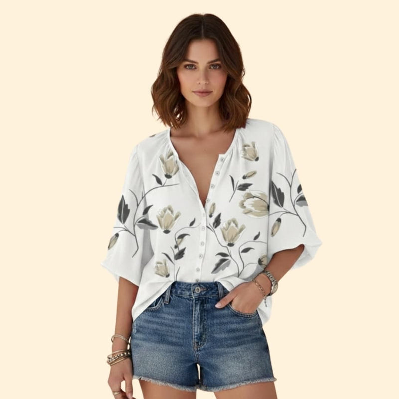 Women’s Blouse with Floral Print and Button Front