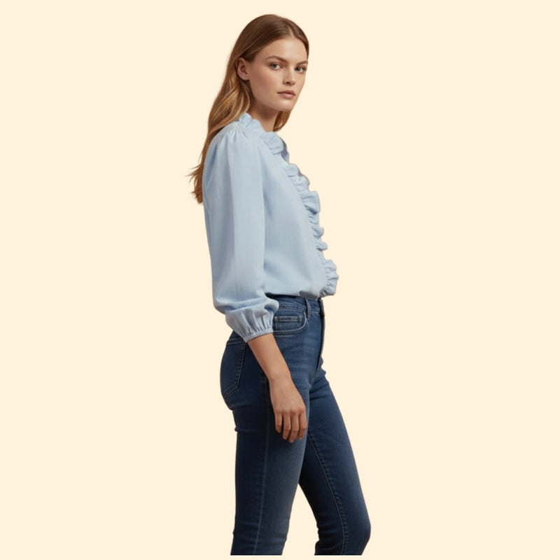 Women’s Blouse with Ruffle Trim and V Neck