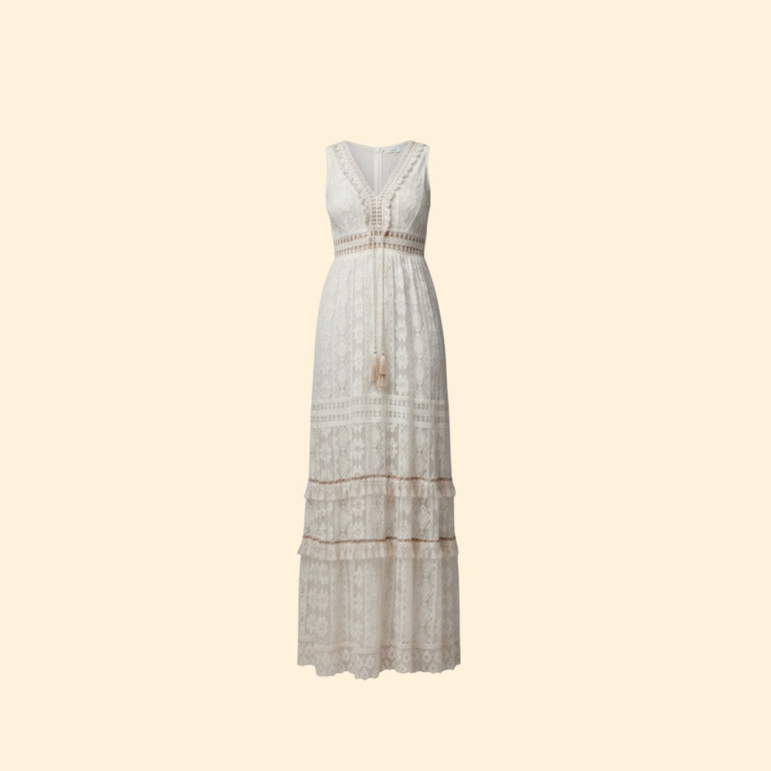 Women’s Boho Lace Maxi Dress with V-Neck