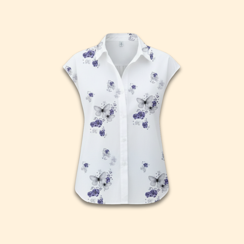 Women’s Button-Up Top with Butterfly Print