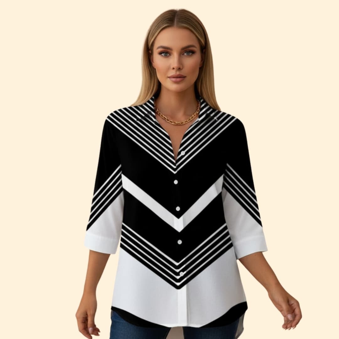 Women’s Button-up Blouse with Striped Pattern