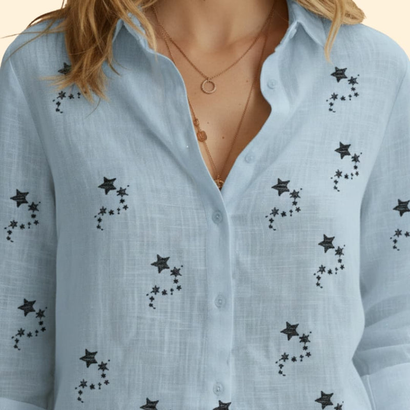 Women’s Button Front Blouse with Star Print