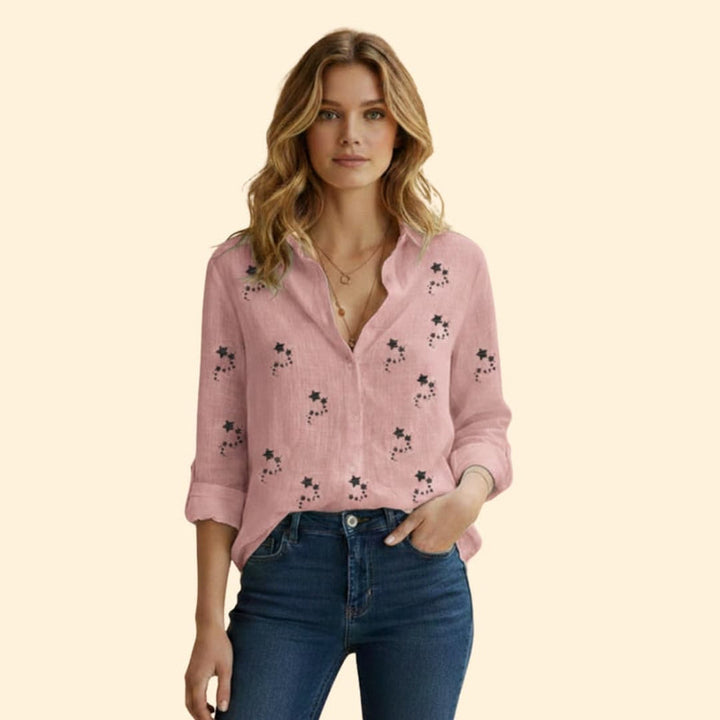 Women’s Button Front Blouse with Star Print
