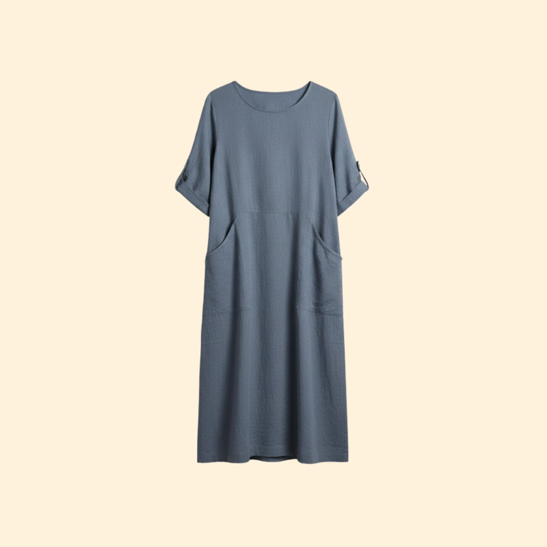 Women’s Casual Dress with Roll-Up Sleeves