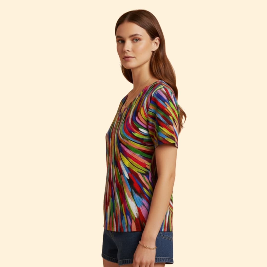 Women’s Colorful V-neck T-shirt with Short Sleeves