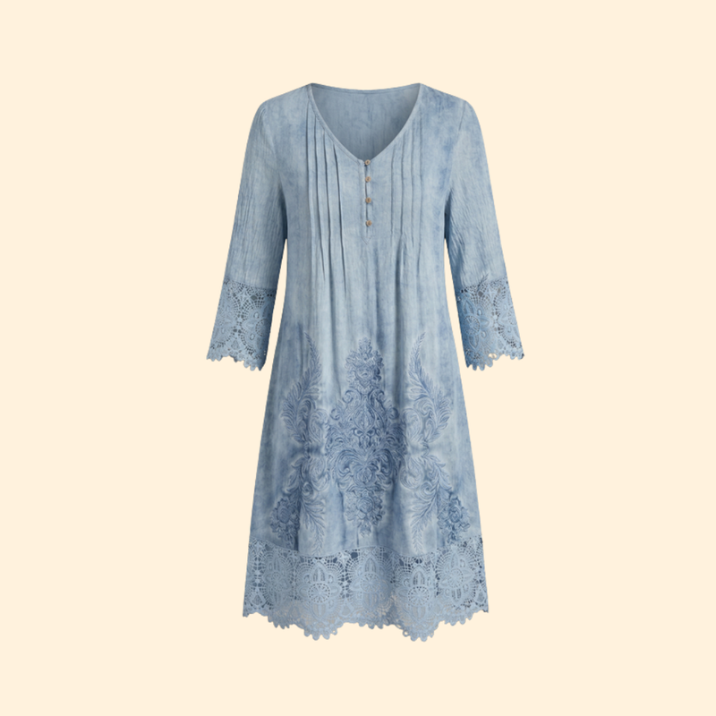 Women’s Embroidered Dress with Crochet Sleeves