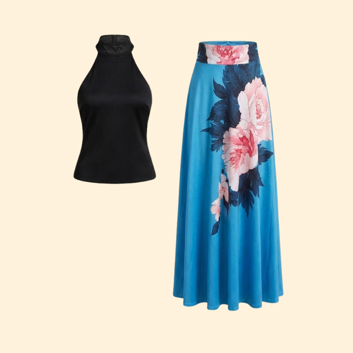 Women’s Floral Skirt with High Waistband