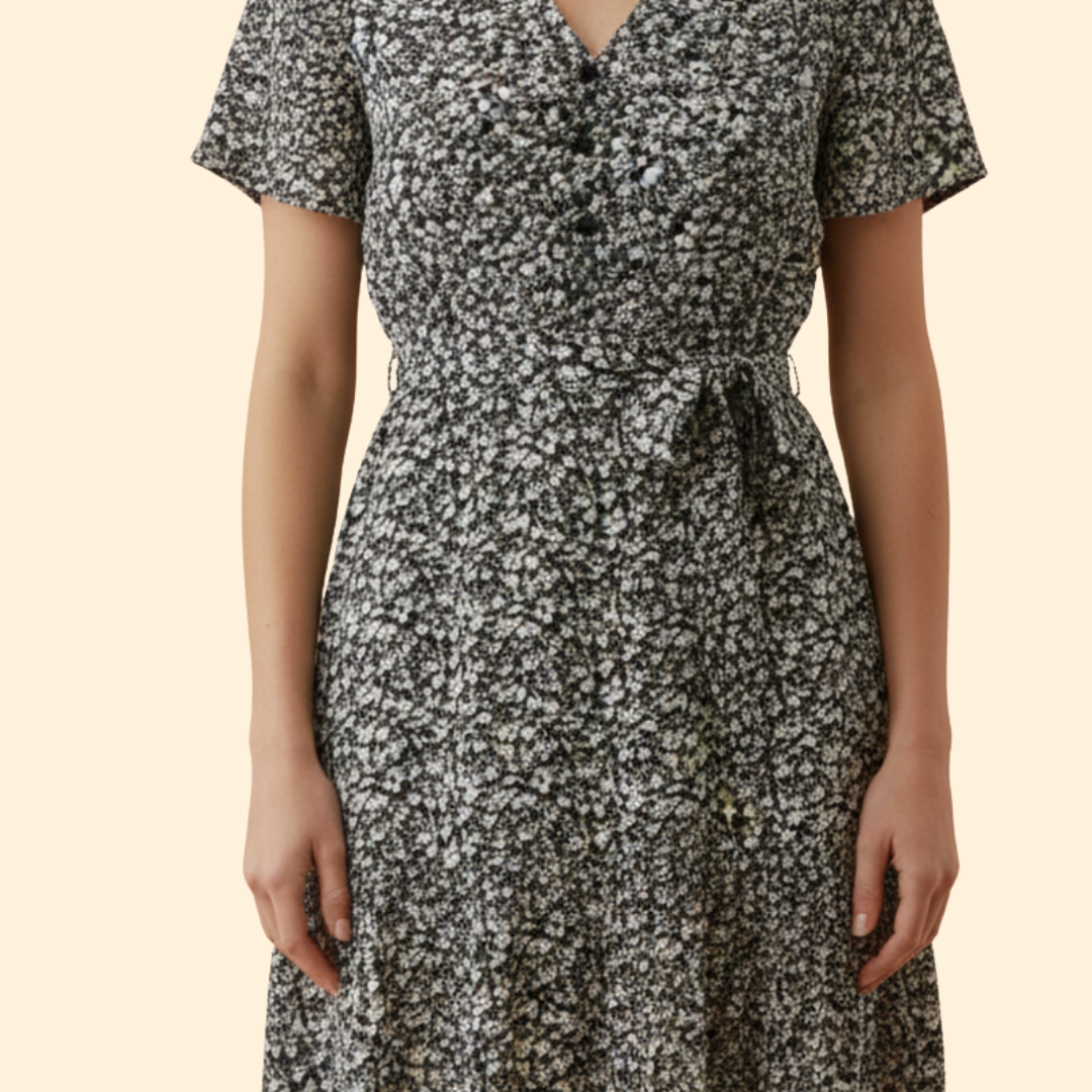 Summer Maxi Dress with V-Neck and Drawstring