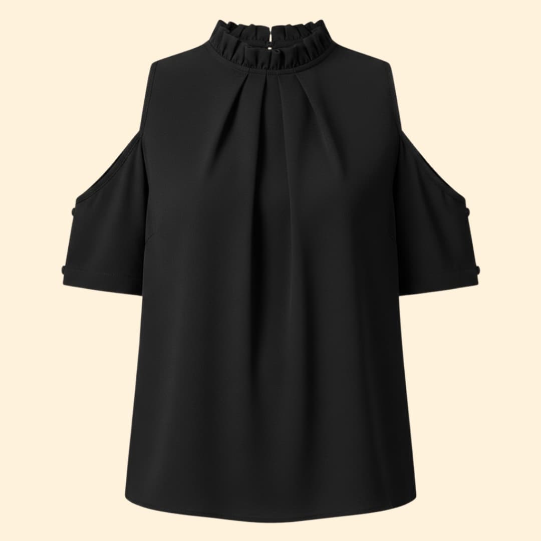 Women's High Collar Top with Sheer Sleeves