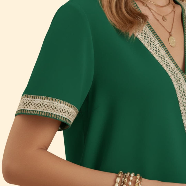 Women’s Lace Trim Blouse with V-neck