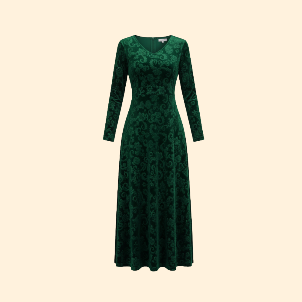Women's Long Sleeve Flared Wedding Guest Dress