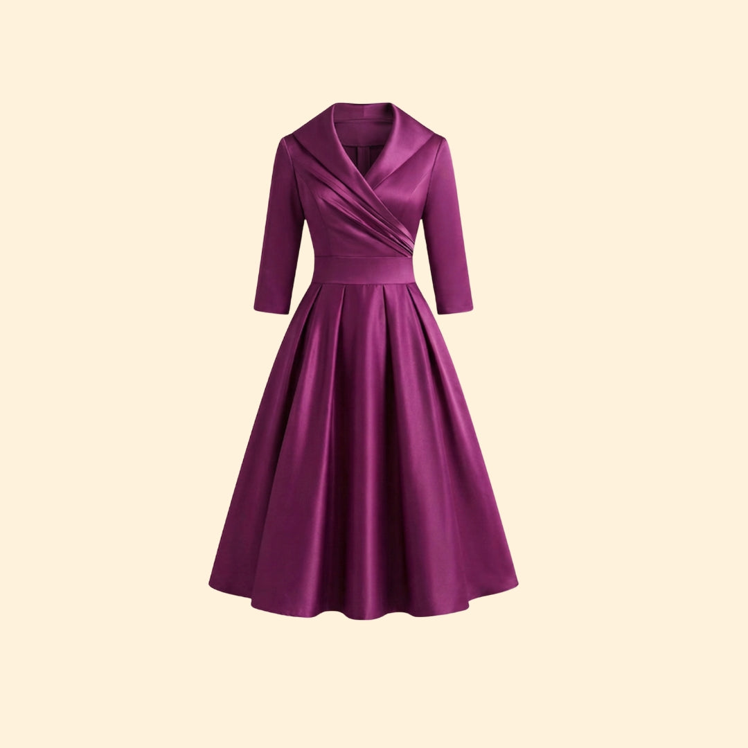 Women’s Midi Dress with Pleated Shawl Collar