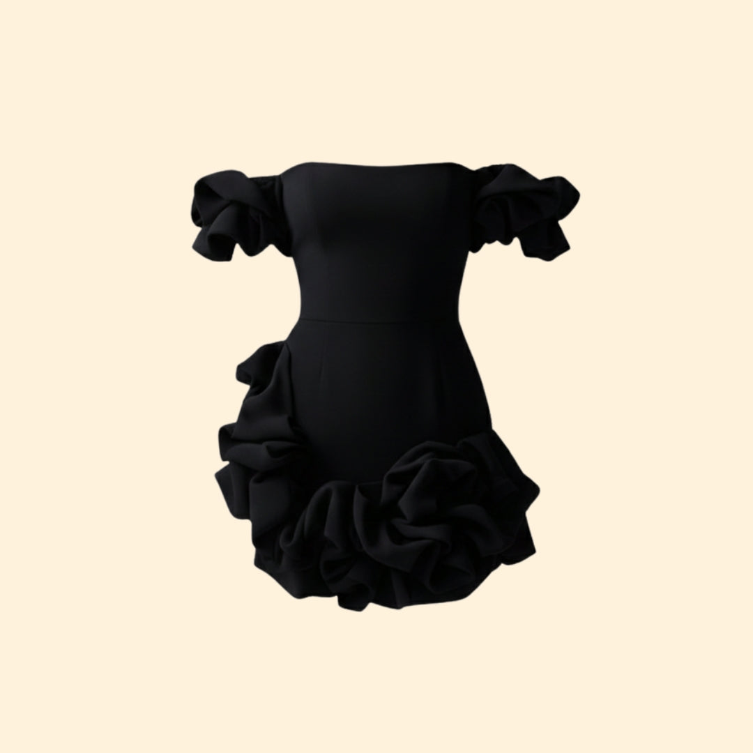 Women’s One-Shoulder Satin Dress with Ruffles