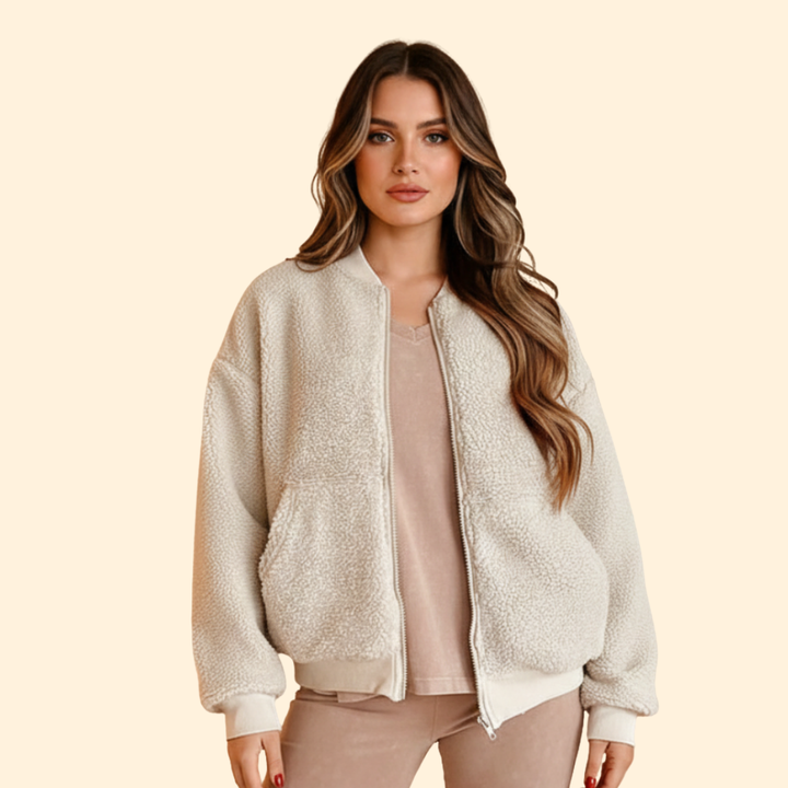 Women’s Solid Bomber Jacket with Front Zip Closure