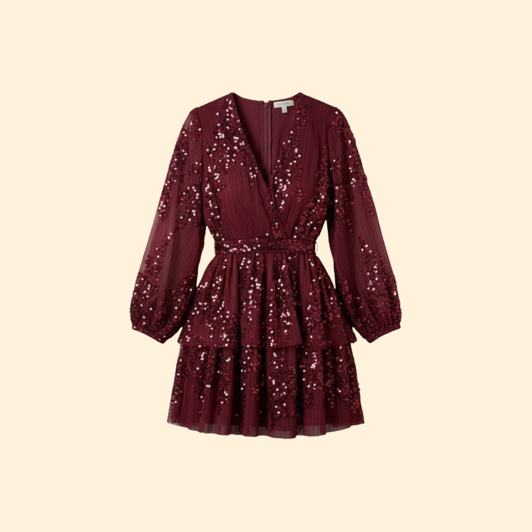 Women's Pleated Dress with Shiny Sequins