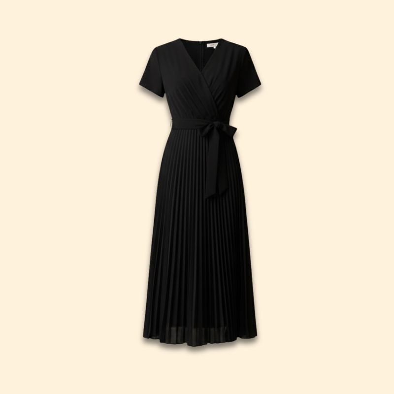 Women’s Pleated Dress with V-Neckline