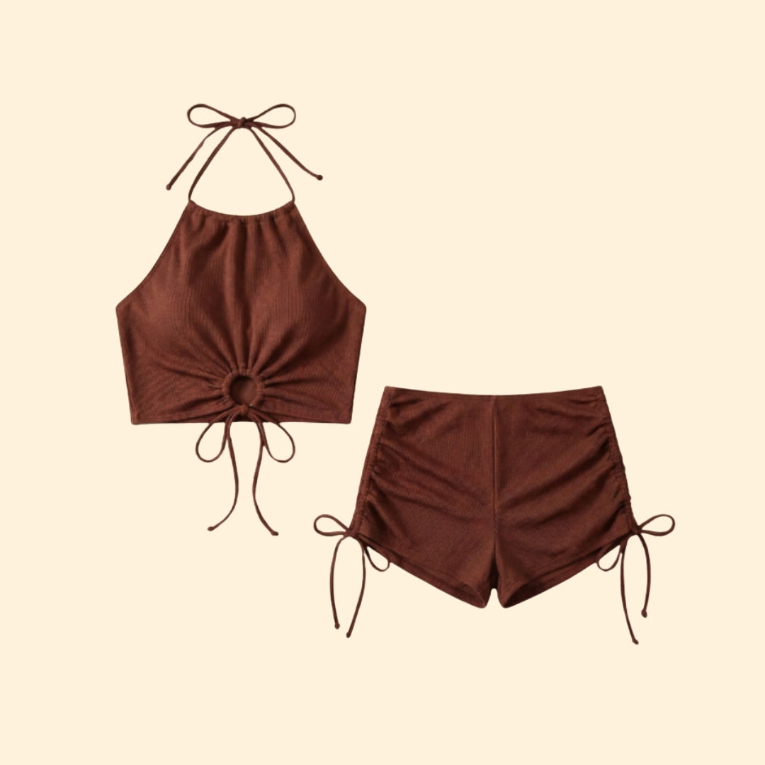 Women’s Ribbed Bikini Set with Adjustable Strings