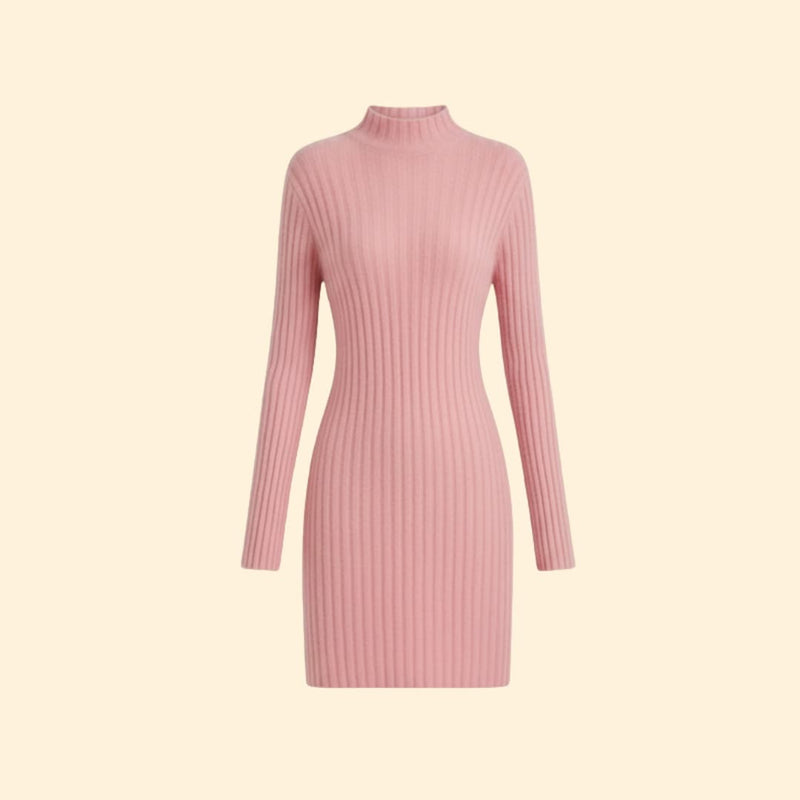 Women’s Ribbed Knit Dress with High Neck