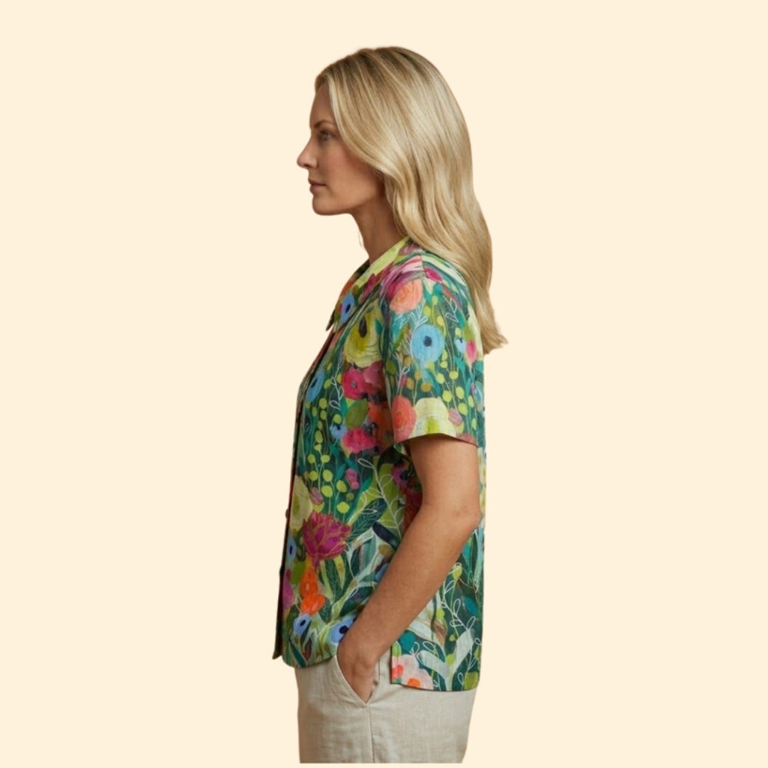 Women’s Short Sleeve Shirt with Watercolor Print