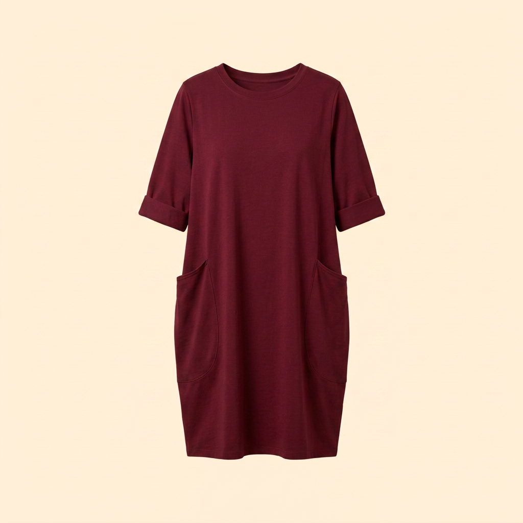 Women's Solid Dress with Round Neckline