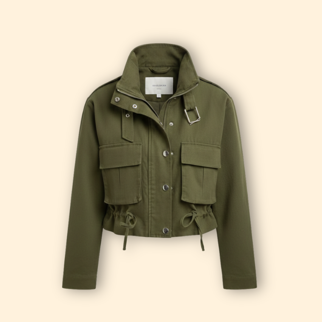 Women’s Bomber Jacket with Adjustable Waist Drawstring