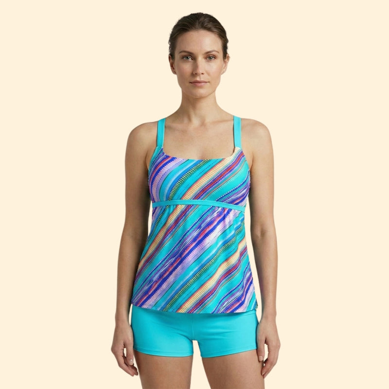 Women’s Two-Piece Tankini with Multicolor Stripes