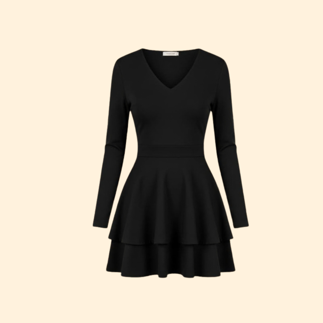 Women's V-Neck Dress with Flared Skirt