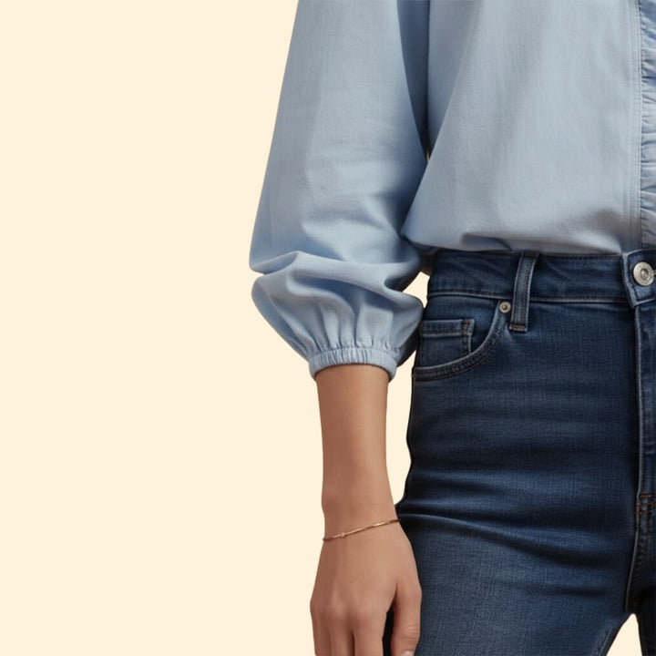 Women’s V-neck Blouse with Ruffled Front Detail