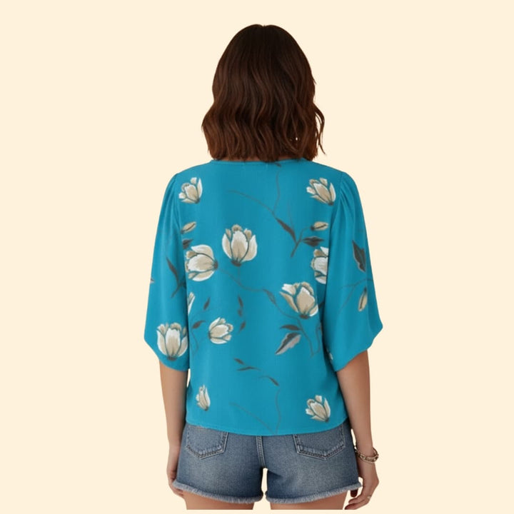 Women’s V-neck Floral Blouse with Button Front