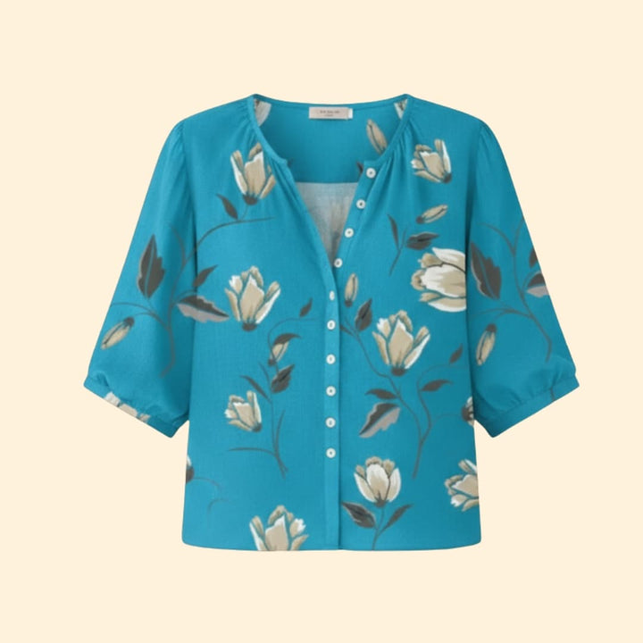 Women’s V-neck Floral Blouse with Button Front