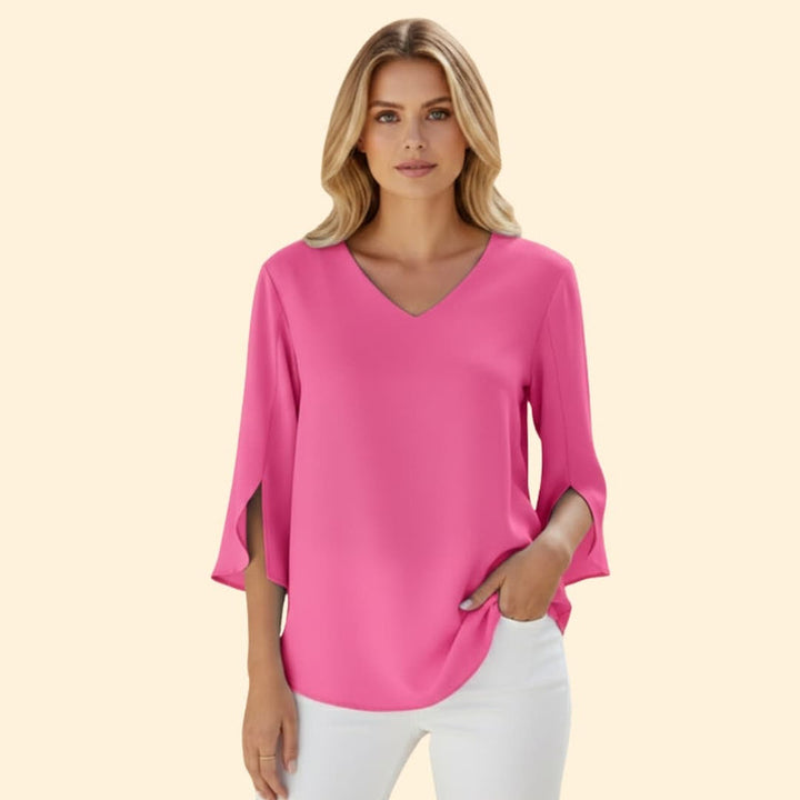Women’s V Neck Blouse with Three Quarter Sleeves