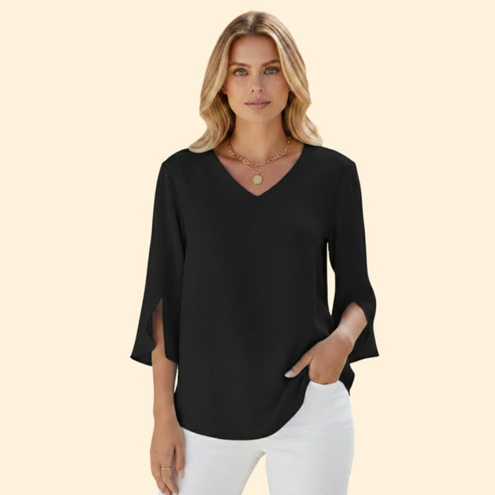 Women’s V Neck Blouse with Three Quarter Sleeves