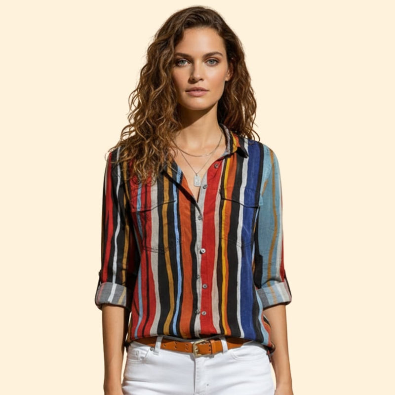 Women's Vibrant with Flowy Loose-Fit Shirt and Button