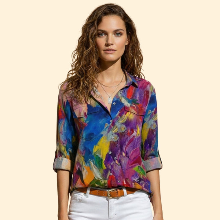 Women's Vibrant with Flowy Loose-Fit Shirt and Button