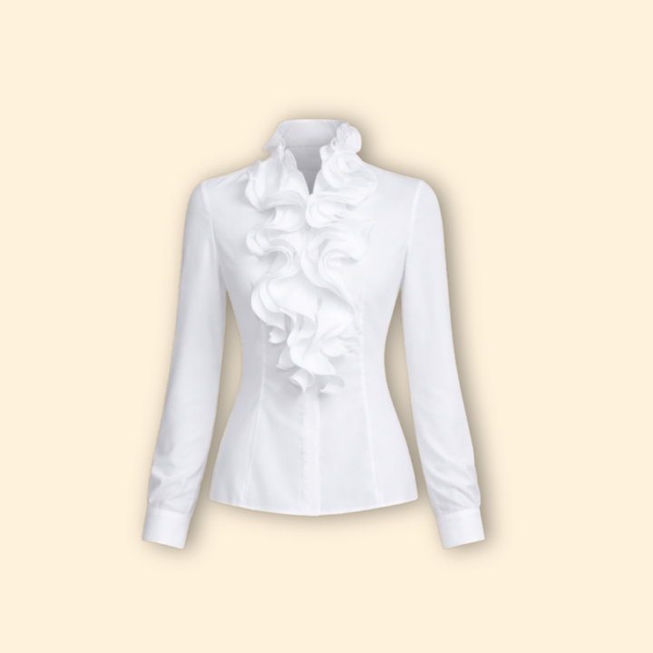Women’s Blouse with Ruffled Front and Long Sleeves