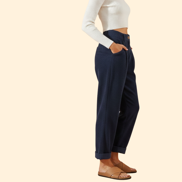 Women’s Corduroy Trousers with High Waist Design