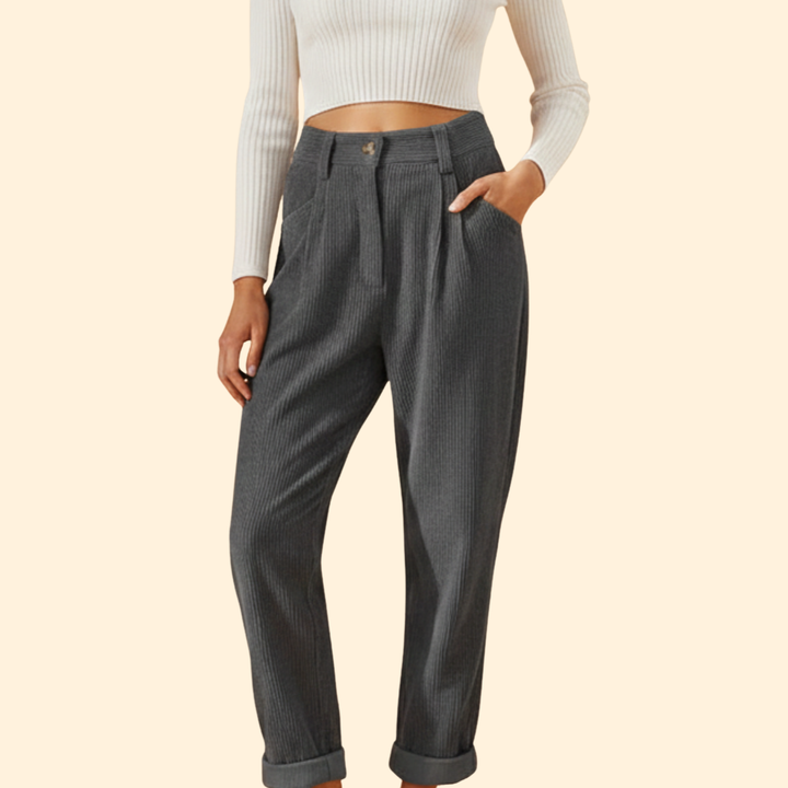 Women’s Corduroy Trousers with High Waist Design