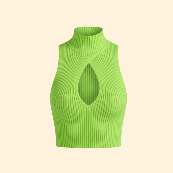 Women’s High Neck Crop Top with Deep V-neck