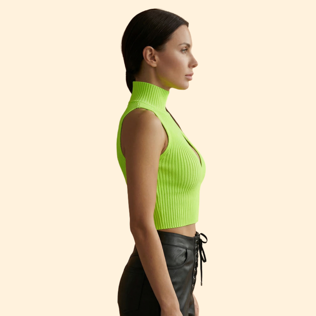Women’s High Neck Crop Top with Deep V-neck