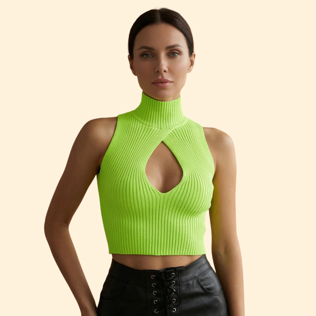 Women’s High Neck Crop Top with Deep V-neck
