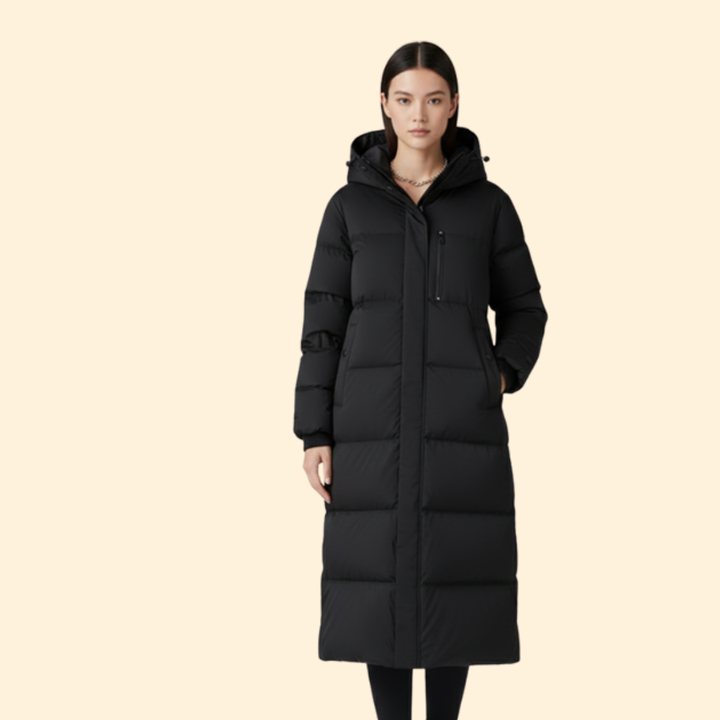 Women’s Long Puffer Jacket with Front Pockets