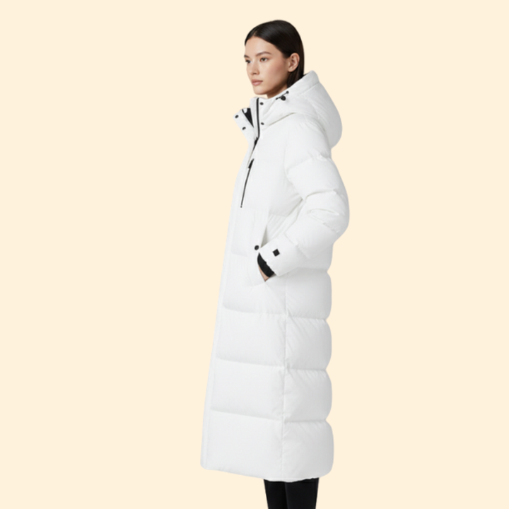 Women’s Long Puffer Jacket with Front Pockets